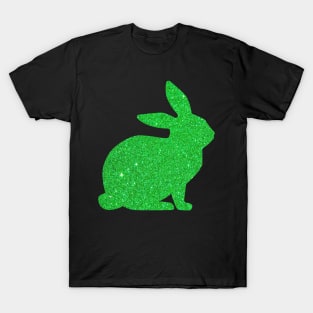 Bright Green Faux Glitter Easter Bunny T-Shirt